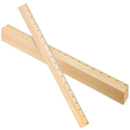 Tellegloww 12 Packs Wooden Rulers 18 Inch with Single Metal Side Bulk Inches Centimeter Metric Measuring Rulers for Students School Office Supplies