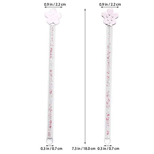 Toyvian Cherry Blossom Glass Stirring Rods 2-Pack 6.88 Inch Reusable Tea Juice Wine Swizzle Sticks with Decorative Handle for Home Bar and Restaurant