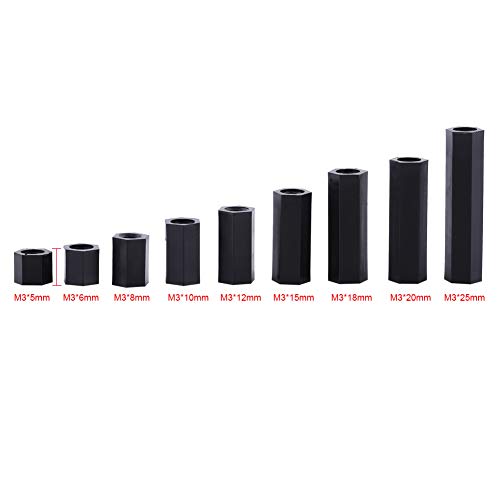 100pcs Black Nylon Spacers, Pa66 M3 Female X M3 Female Hex Threaded Spacer Standoff Hardware Spacers (M3x20) - size: M3x20