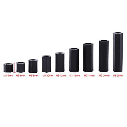 100pcs Black Nylon Spacers, Pa66 M3 Female X M3 Female Hex Threaded Spacer Standoff Hardware Spacers (M3x20) - size: M3x20