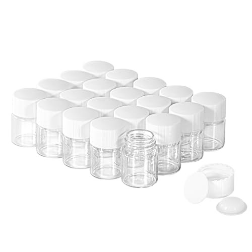 5ml Clear Glass Vial 20pcs with white Screw cap and inner plug 20pcs, leak-proof Glass Bottle Sealed Sample Vials - style: 5ml 20pcs