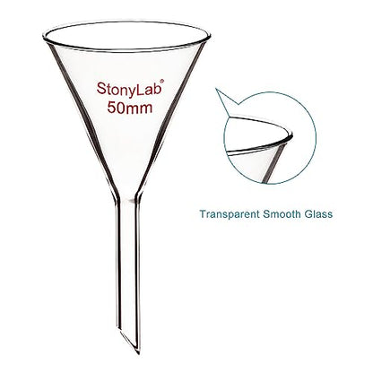 stonylab 1-Pack Glass Funnel, Heavy Wall Borosilicate Glass Funnel, 50mm Diameter and 50mm Stem Length - size: 50mm Diameter and 50mm Stem