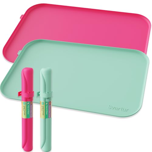 Silicone Art Mat 24" x 16" with Raised Edge, Roll-Up Design with Storage Strap, Multi-Purpose Desk & Table Protector Silicone Craft Mat for Crafts, Painting & DIY, Hot Pink & Light Green - color: Hot Pink & Light Green