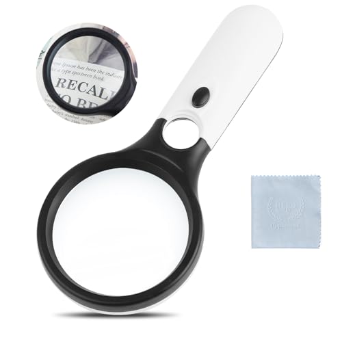 10X 45X Handheld Magnifying Glass Reading Magnifier with 3 Light
