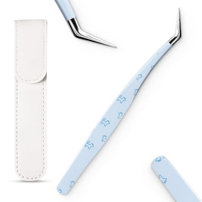 Craft Tweezers, Precision Tweezers with Leather Pouch for Stickers - color: Blue