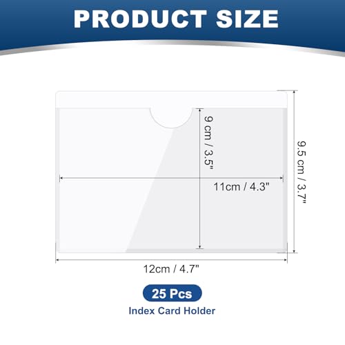 MECCANIXITY Self-Adhesive Card Pockets 4.3" x 3.5" Clear Horizontal Pocket Label Holders Plastic Card Sleeves with Top Open for Library Storage Bins, Pack of 25 - size: 4.3" x 3.5", style: Horizontal
