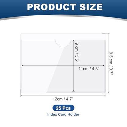 MECCANIXITY Self-Adhesive Card Pockets 4.3" x 3.5" Clear Horizontal Pocket Label Holders Plastic Card Sleeves with Top Open for Library Storage Bins, Pack of 25 - size: 4.3" x 3.5", style: Horizontal