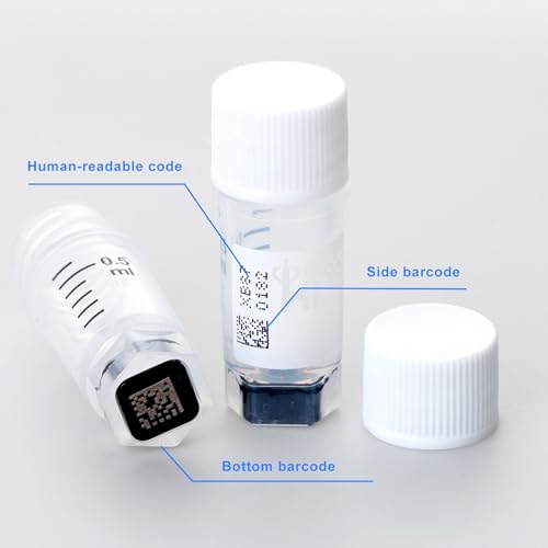 Multi-Coded Cryovials, 0.5ml Cryotubes, 500 Pcs Sample Vials, Sterilisation Tubes with Clear Caps, Polypropylene Lab Vials for Low Temperature Storage from -196°C to 121°C - color: Clear, size: 0.5ml