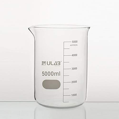 ULAB Low Form Glass Beaker, Vol.5000ml, 3.3 Borosilicate Glass, Printed Graduation, UBG1024 - style: Vol.5000ml, Pack of 1