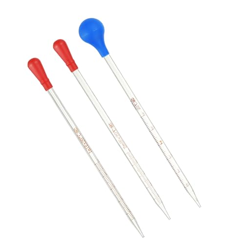 PATIKIL Graduated Dropper Pipettes Kit, 3 Pack 1ml/2ml/3ml Borosilicate Glass Pipette with Rubber Squeeze Bulb for Transfer Liquid for Lab, Chemistry - size: 1ml/2ml/3ml