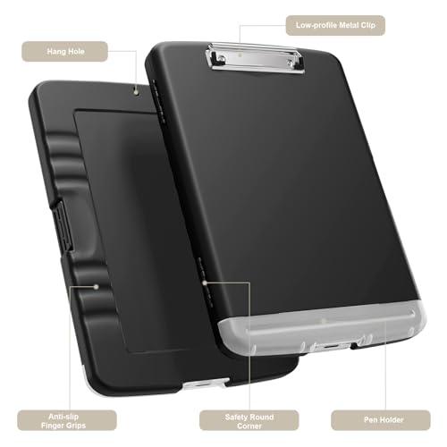 Piasoenc Clipboard with Storage, 8.5 x 11 Clip Board with Pen Holder, Black - color: Black