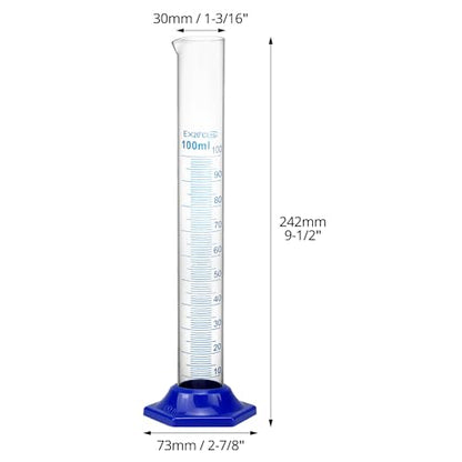 QWORK Borosilicate Glass Graduated Cylinder Set - 5PCS, 100ml, Heat and Chemical Resistant with Shatter-Proof Design, 3mm Wall Thickness