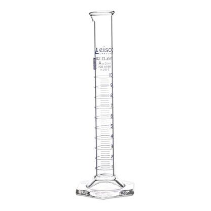 Graduated Cylinder, 10ml - Class A Tolerance ±0.10ml - Hexagonal Base - Blue Graduations - Borosilicate 3.3 Glass - Eisco Labs - size: 10mL