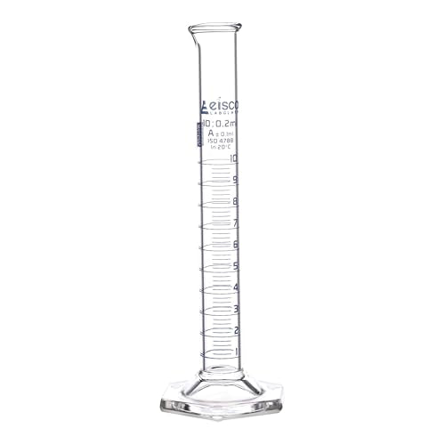 Graduated Cylinder, 10ml - Class A Tolerance ±0.10ml - Hexagonal Base - Blue Graduations - Borosilicate 3.3 Glass - Eisco Labs - size: 10mL