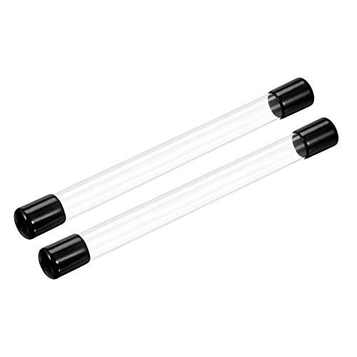 PATIKIL Clear Rigid Tube Round Plastic Tubing with Black Rubber Caps Polycarbonate Water Pipe, 305mm/ 12 Inch Length, 15mmx16mm/0.6"x0.63", 2 Set - color: Black,Clear, size: 0.6"x0.63"
