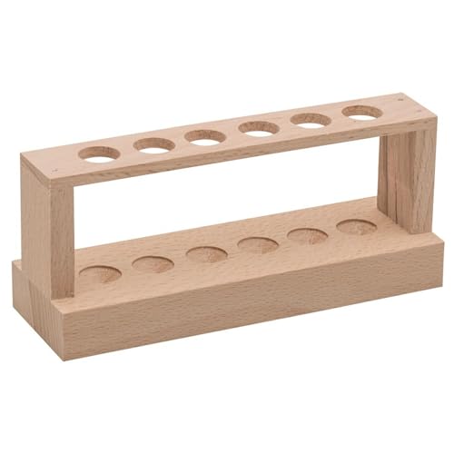 EISCO Small Wooden Test Tube Rack - Holds 6 x 15mm Diameter Tubes - 6" Long, 2.7" Tall - Economy Unfinished Hardwood Construction Labs