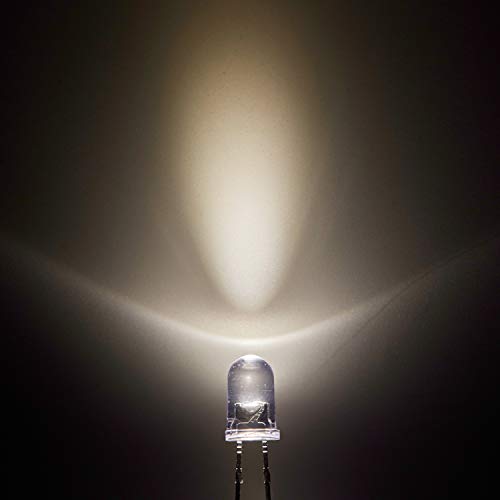 CHANZON 100 pcs 5mm Warm White LED Diode Lights(DC 3V 20mA) - color: K) Warm White, size: 5mm Round Top
