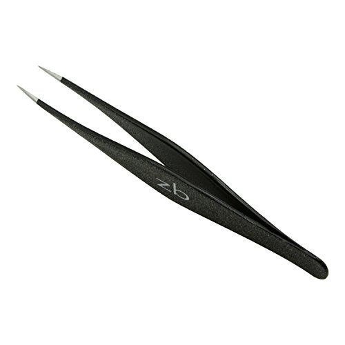 Ingrown Hair Tweezers by Zizzili Basics - Surgical Grade Stainless Steel Fine Pointed Tweezers - Precision Aligned Tips for Splinter, Eyebrow & Facial Hair Removal - with Bonus Tip Guard & Carry Pouch - color: Black