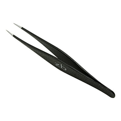 Ingrown Hair Tweezers by Zizzili Basics - Surgical Grade Stainless Steel Fine Pointed Tweezers - Precision Aligned Tips for Splinter, Eyebrow & Facial Hair Removal - with Bonus Tip Guard & Carry Pouch - color: Black