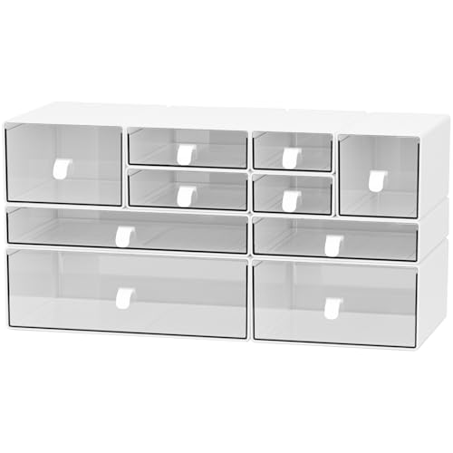White & Clear 10-Drawer Stackable Desk Organizer Storage Set - size: 10 drawer white & clear
