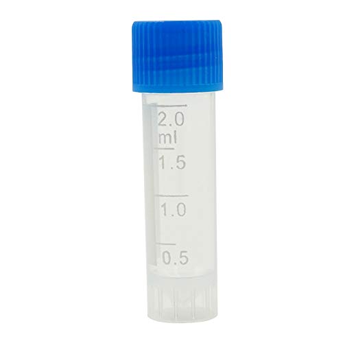 100 Pieces 2ml Plastic Graduated Vial Tube with Screw Caps, Test Tubes Small Test Sample Vial Storage Container for Lab (Blue) - color: Blue