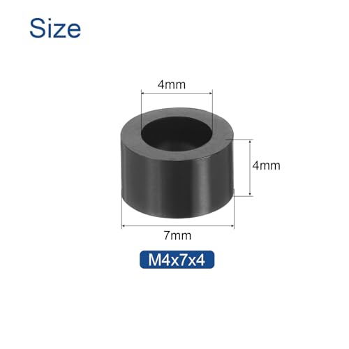 uxcell 100pcs Nylon Round Spacers 4mm ID, 7mm OD, 4mm Height Screws Spacers Without Threaded, Plastic Spacer for M4 Screws, Black - size: 4mm ID, 7mm OD, 4mm Height