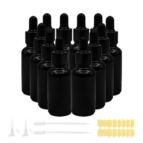 12 Pcs1 oz Black Glass Dropper Bottle 30 ml Tincture Bottles with Dropper Lab Dropping with Eye Droppers, Funnels, Label Stickers for Essential Oil Perfumes (Black, UV Safe Bottles) - color: Black, size: 1 Ounces