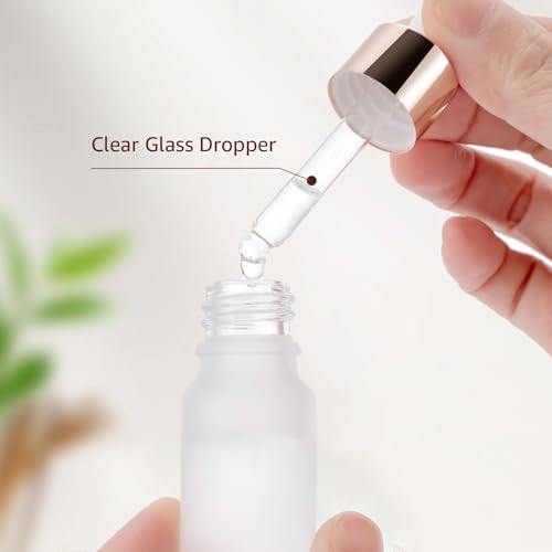 30 Pack 10ml Frosted Glass Dropper Sample Bottles, Rose Golden Caps - color: Frosted, size: 10mL-30pcs