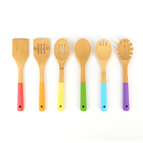 Rainbow Bamboo Kitchen Utensil Set for Kids – Montessori-Inspired 6-Piece Real Cooking Tools | Ages 2+ | Natural Bamboo | Color-Coded | Thoughtful Gift for Toddlers & Preschoolers
