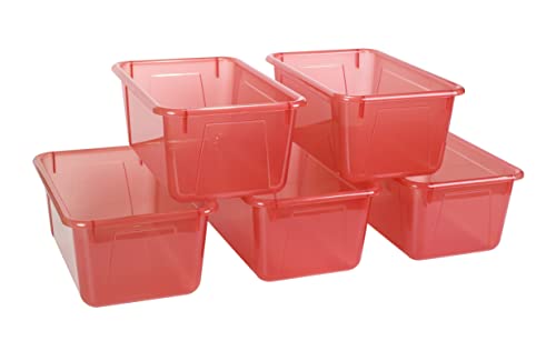 Storex Small Cubby Bin, 12.2 x 7.8 x 5.1 Inches, Candy Red, (62475U05C) (Pack of 5) - color: Tint Red, style: Bin Only