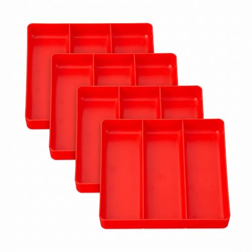 Ernst Tool Garage Organizer Tray, Red, 3-Compartments (Pack of 4) - color: 레드, size: 3-Compartments