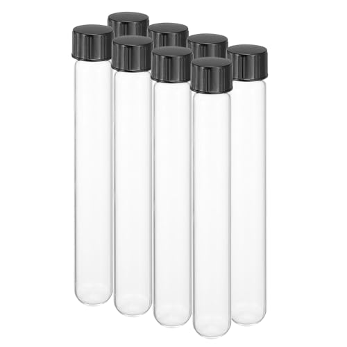 PATIKIL 34ml Test Tubes with Caps, 8pcs Glass Test Tubes Clear Round Bottom Test Tube Containers with Plastic Cap for Bead Candy Bath Salt Storage Scientific Experiment Plant, 20mmx150mm - size: 34ml