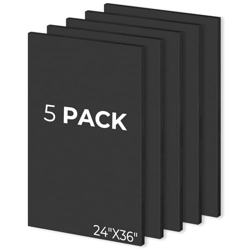 Mat Board Center 24x36 Black Foam Boards Pack of 5, 3/16" Thick - color: Black, size: 24x36
