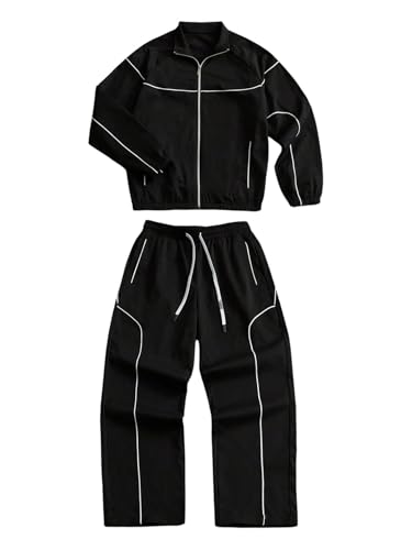 SOLY HUX Men's Tracksuit 2 Piece Workout Outfits Zip Up Jacket Pants Set - color: Black, size: X-Large