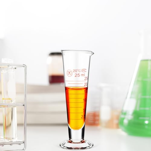 Baluue Graduated Cylinder, 25ml Conical Measuring Cup with Spout and Wide Base, Professional Borosilicate Glass Cylinder for STEM Education Lab Science Teaching and DIY - size: 25ml