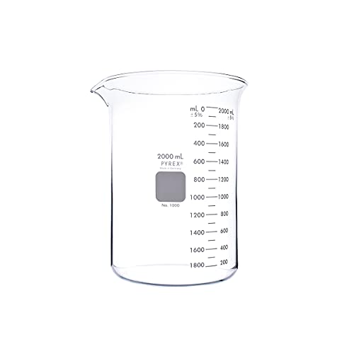 PYREX Griffin Borosilicate Glass Beaker - Low Form Graduated Measuring Beaker with Spout – Premium Scientific Glassware for Laboratories, Classrooms or Home Use - PYREX Chemistry Glassware, 2L, 2/Pk - size: 2 L