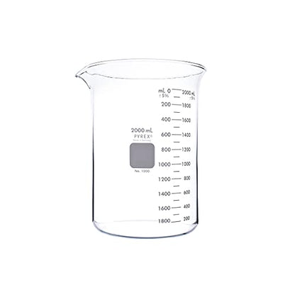 PYREX Griffin Borosilicate Glass Beaker - Low Form Graduated Measuring Beaker with Spout – Premium Scientific Glassware for Laboratories, Classrooms or Home Use - PYREX Chemistry Glassware, 2L, 2/Pk - size: 2 L