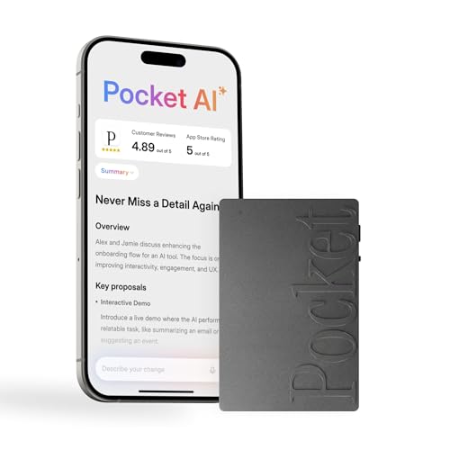 Pocket AI Voice Recorder, Auto Transcription, AI Note Taker, Space Grey - color: Space Grey