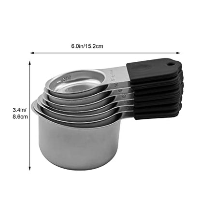 Magnetic Measuring Cups Set, 7 Pieces 18/8 Stainless Steel Stackable Nesting Heavy Duty Metal Measure Cups, Silicone Handle kitchen Tools for Dry and Liquid Ingredients, Dishwasher Safe (Black） - color: Black-7