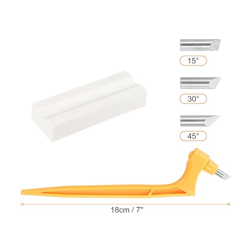 HARFINGTON Craft Cutting Tools 15/30/45 Degree Blades 360 Degree Rotating Blade Stainless Steel Cutter Pen Knife with Sharpening Stone for DIY Crafts Stencils Scrapbooks, Yellow - color: Yellow