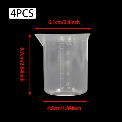 4Pcs 100ML Reusable Plastic Measuring Cup, Beaker Tip and Pour Measuring Containers for Kitchen Cooking Medicine Measure Tool - size: 100ML
