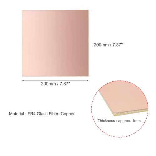 uxcell 2pcs 200x200mm Double Sided Copper Clad Laminate PCB Circuit Board FR4 1mm Thickness DIY Prototyping PCB Board - size: 200x200mmx1mm