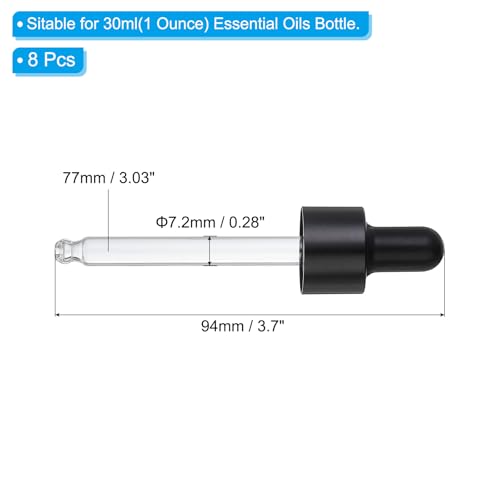 PATIKIL Glass Eye Dropper Caps, 8 Pcs Anodized Aluminum Glass Dropper Closure Top for 30ml(1oz) Essential Oils Bottle, Perfume, Lab Experiments, Black - color: Black, size: 30ml