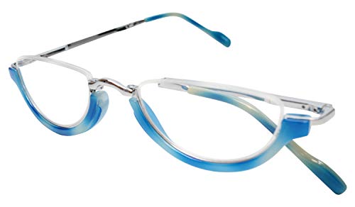 Calabria 309 Compact Folding Reading Glasses Mens Womend Trendy Semi-Rimless Foldable Pocket Readers Eyeglasses w/Hard Case - color: Blueberry
