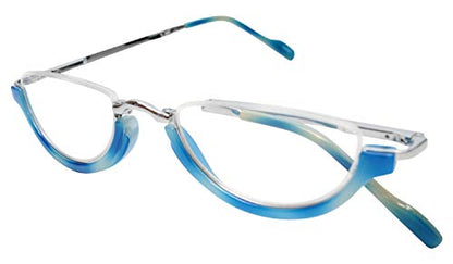 Calabria 309 Compact Folding Reading Glasses Mens Womend Trendy Semi-Rimless Foldable Pocket Readers Eyeglasses w/Hard Case - color: Blueberry