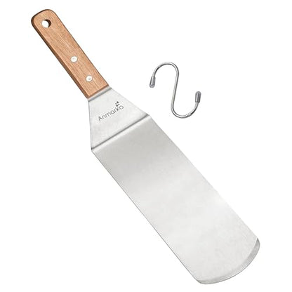 Anmarko Stainless Steel Spatula with Wooden Handle, Food Spatula with S-Hook - color: WH 1pc Mid