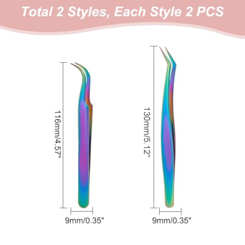 UNICRAFTALE 4pcs 2 Styles Stainless Steel Curved Pointed Craft Tweezer Rainbow Eyelash Tweezers Clips Sticker Picking Tool Tweezer for DIY Craft Precision Tweezers Jewelry Making - color: Rainbow-2 Styles