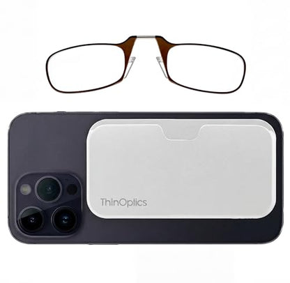 Always With You by ThinOptics Classic Readers + Attachable Glasses Case - color: White Case / Brown Frames