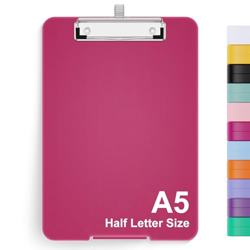 Hongri A5 Clipboard with Storage, Metal Retractable Pen Holder, Red - color: Red