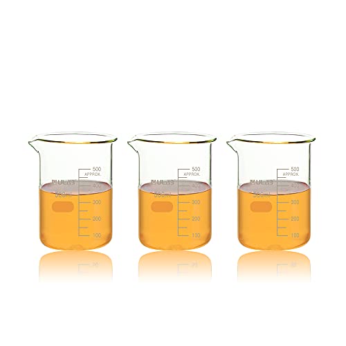 ULAB Scientific Glass Beakers, Vol. 500ml, 3.3 Borosilicate Griffin Low Form with Printed Graduation, Pack of 3, UBG1026 - style: Vol.500ml, Pack of 3